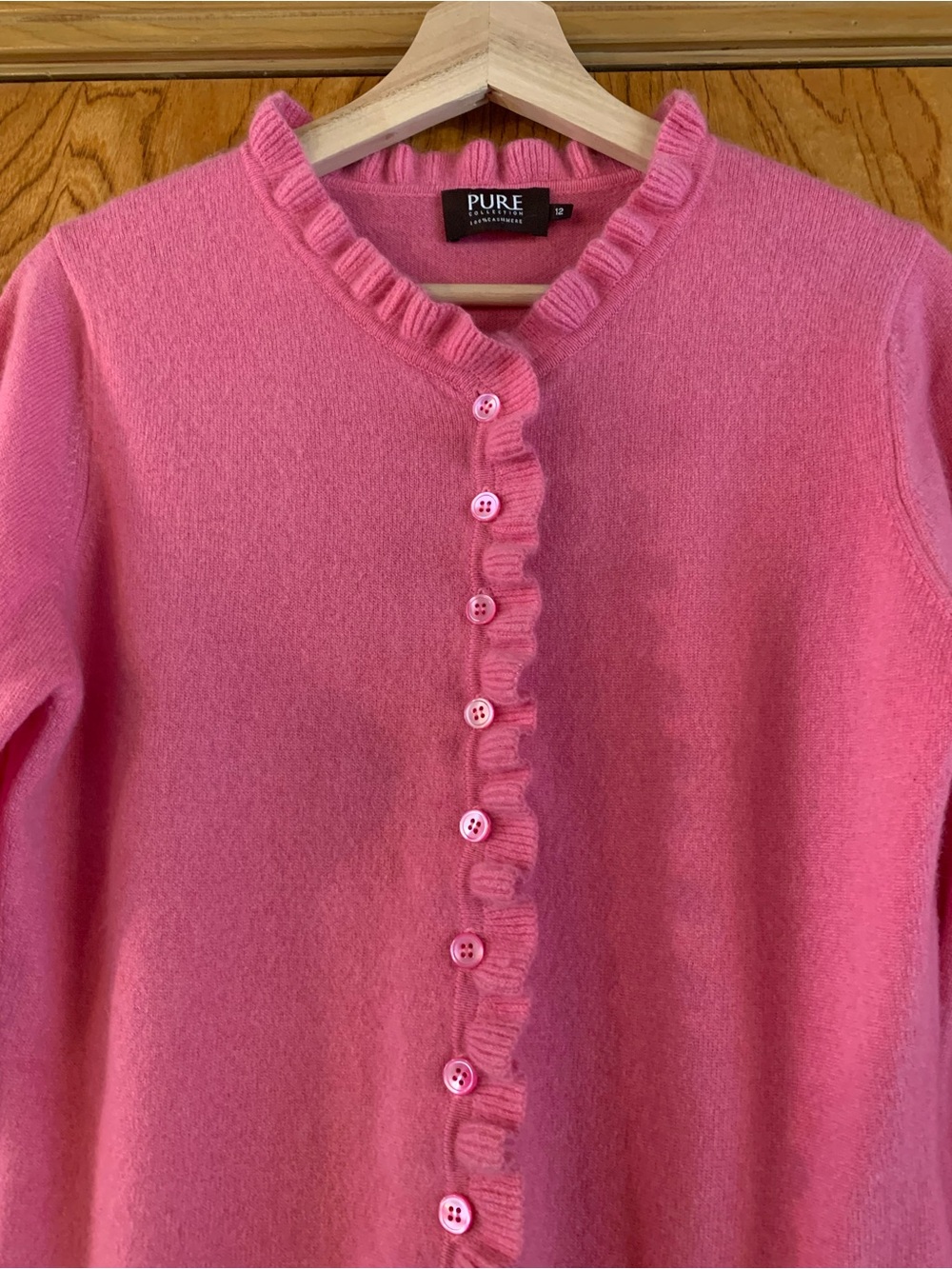 Pure Collection Pink Ruffle-Trim Cashmere Cardigan - Picture 2 of 7